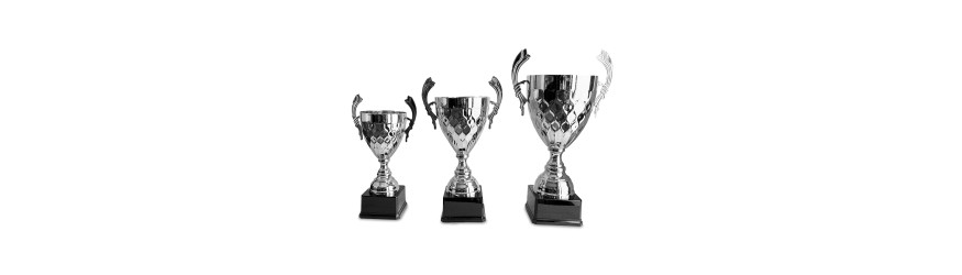 LARGE SILVER METAL HANDLED TROPHY CUP - 3 SIZES - 44CM to 61CM LARGE SILVER METAL HANDLED TROPHY CUP - 3 SIZES - 44CM to 61CM
